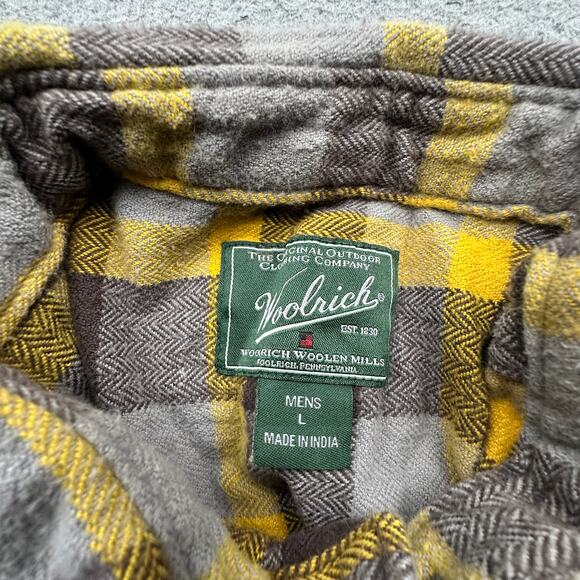 Woolrich Oxbow Bend Flannel Shirt Mens Large Long Sleeve Plaid Yellow Gray 6111 - Picture 2 of 9
